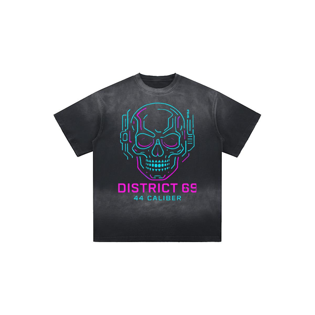 Cyberpunkowy T-shirt Oversizowy Męski | DISTRICT 69 Pink-Blue Neon | Cotton 260gsm