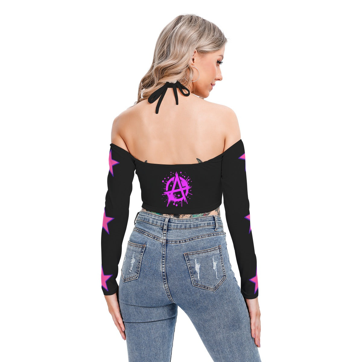 Cyberpunkowy Damski Crop Top Halter | DISTRICT 69 Street of Anarchy