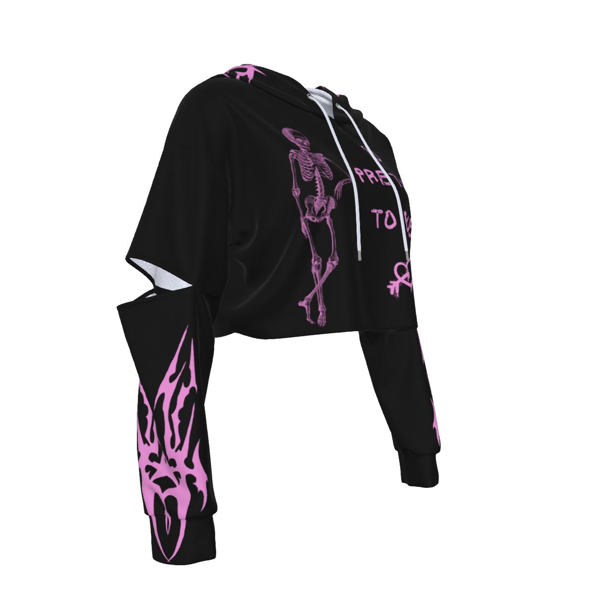 E-Girl Crop Hoodie 'Too Pretty To Die' | Pink Cyber Tribal Edition