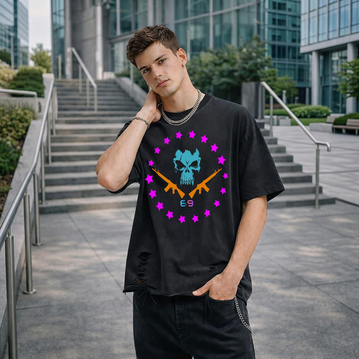 Cyberpunkowy Męski T-shirt | DISTRICT 69 WARRIOR Model 1 | 270gsm Cotton