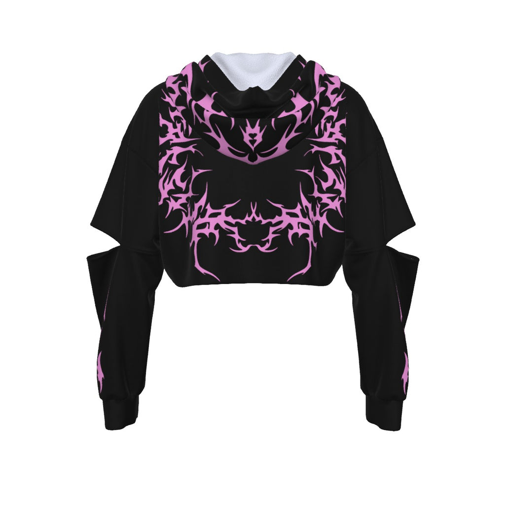E-Girl Crop Hoodie 'Too Pretty To Die' | Pink Cyber Tribal Edition