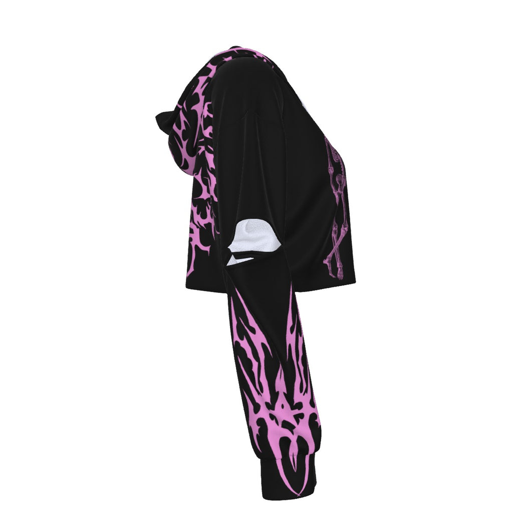 E-Girl Crop Hoodie 'Too Pretty To Die' | Pink Cyber Tribal Edition