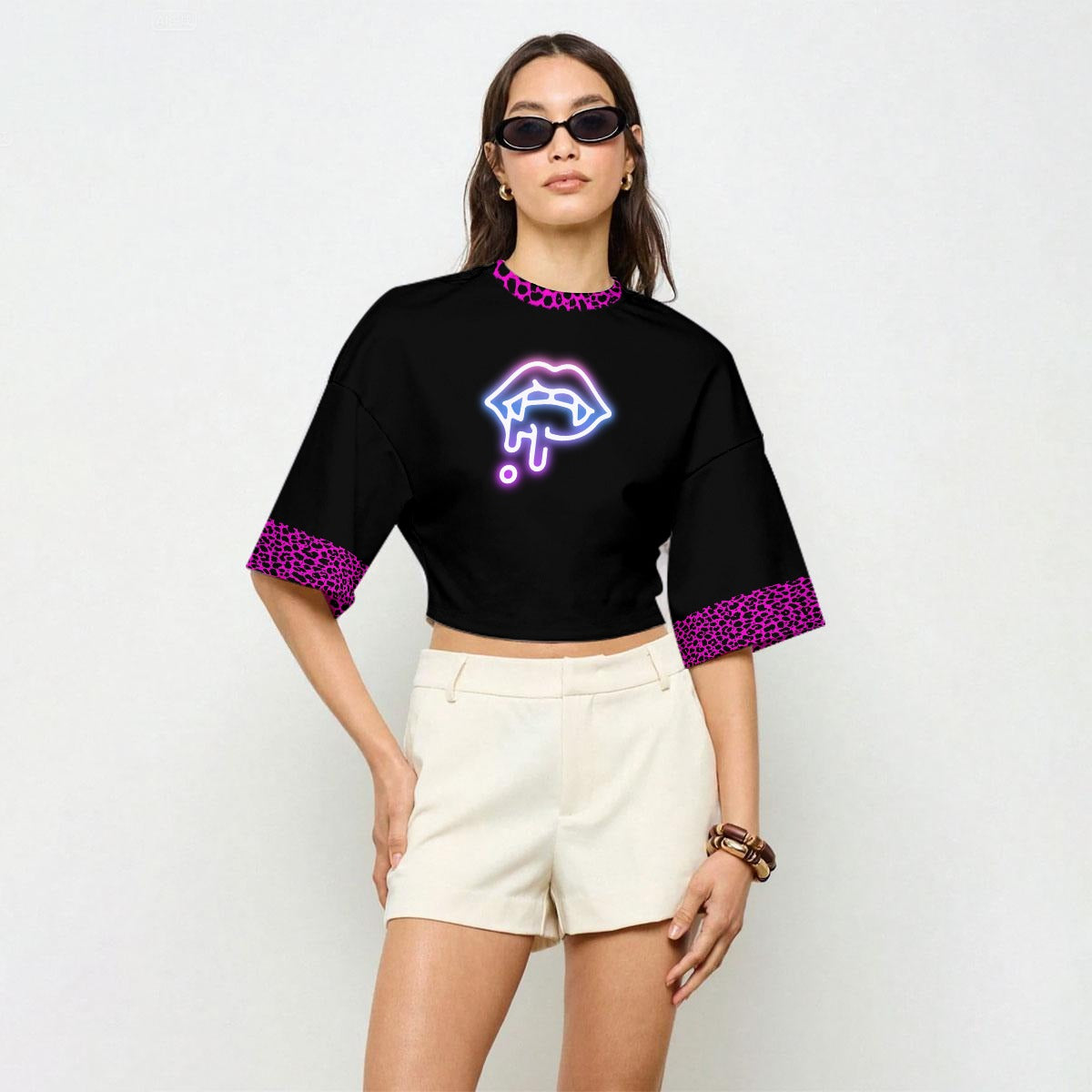 Cyberpunk Y2K Women's Crop Top | Neon Dark Kiss
