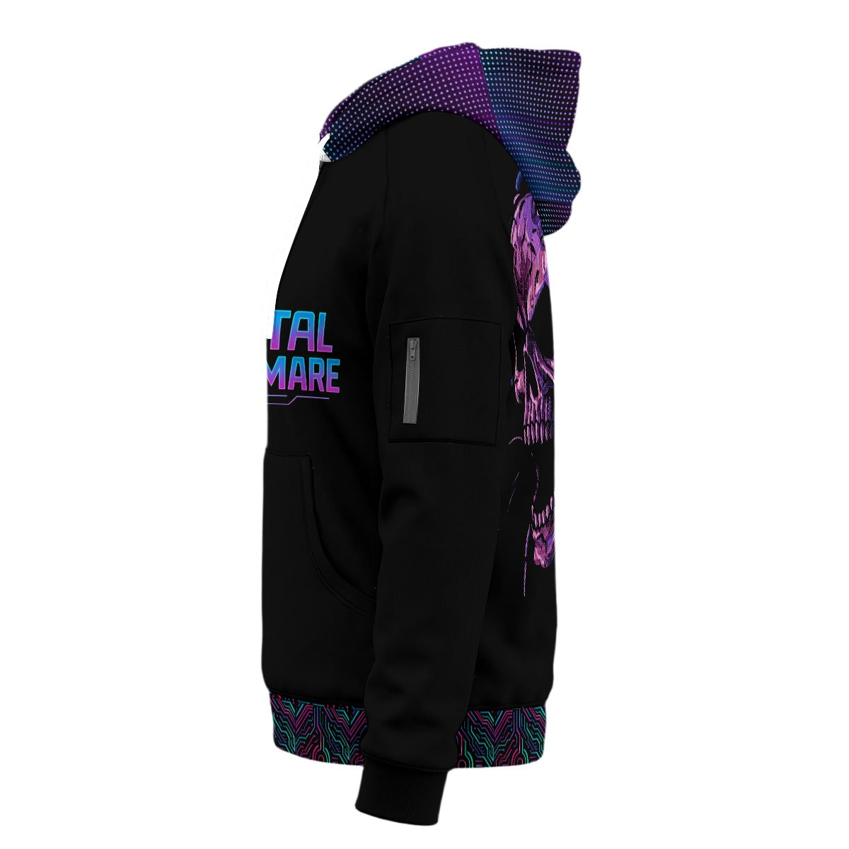 Cyberpunkowa Taktyczna Bluza Zip Hoodie | Digital Nightmare Cyberpunk Skull | 320gsm