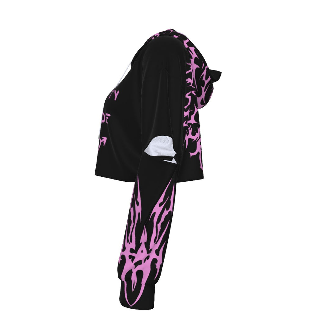 E-Girl Crop Hoodie 'Too Pretty To Die' | Pink Cyber Tribal Edition