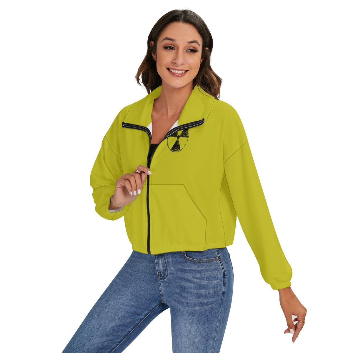 Damska Kurtka Crop Zip Post-apocalypse Wastland Patrol - Atomic Yellow