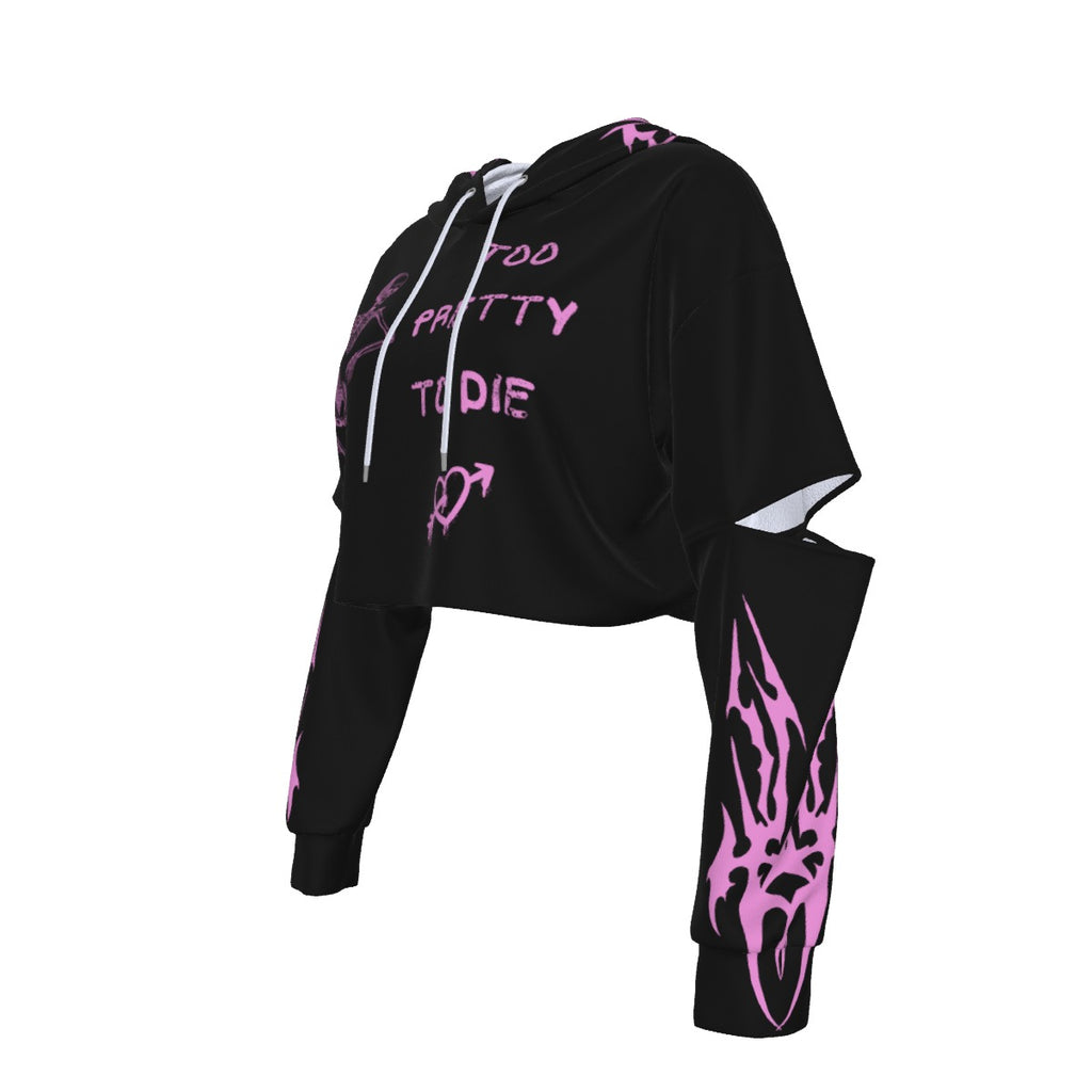 E-Girl Crop Hoodie 'Too Pretty To Die' | Pink Cyber Tribal Edition