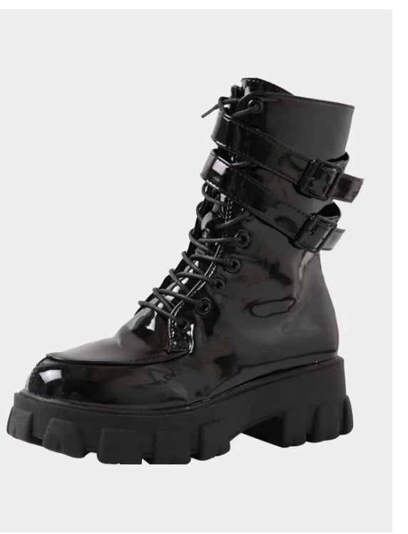 Techwearowe Damskie Buty Taktyczne - Black PU Urban Boots