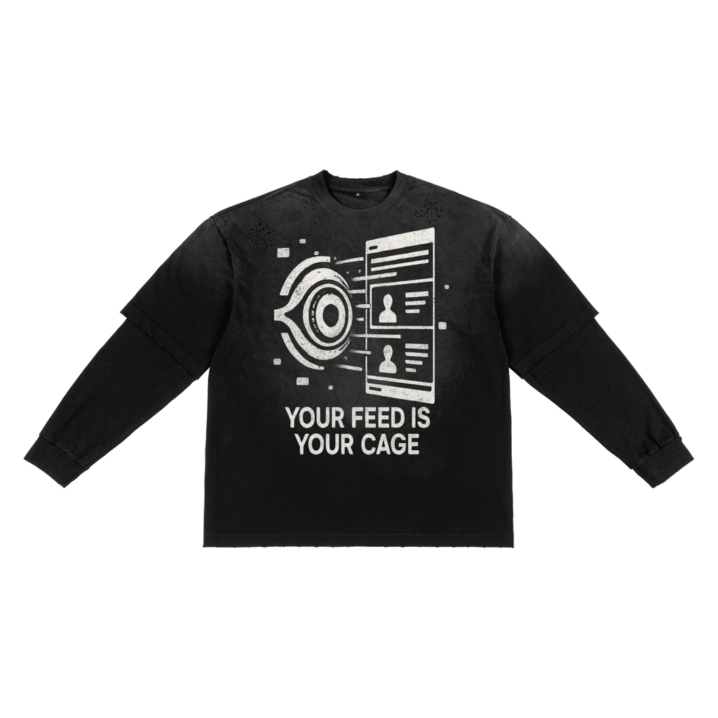 Techwear Dystopian Long-Sleeve T-Shirt | Your Feed is Your Cage