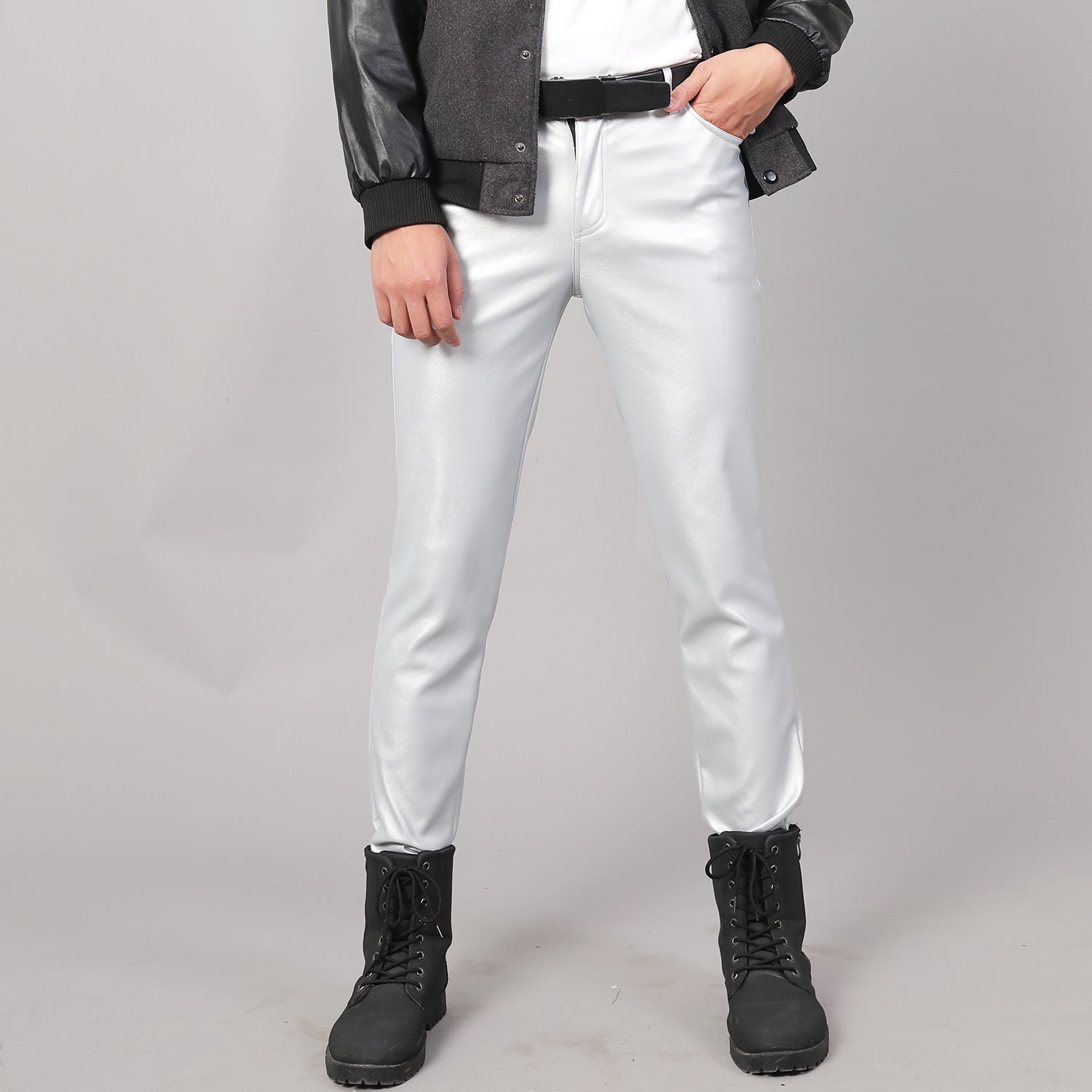 Korporacyjne Cyberpunkowe Spodnie Skórzane Leather Neo-Glamour Silver