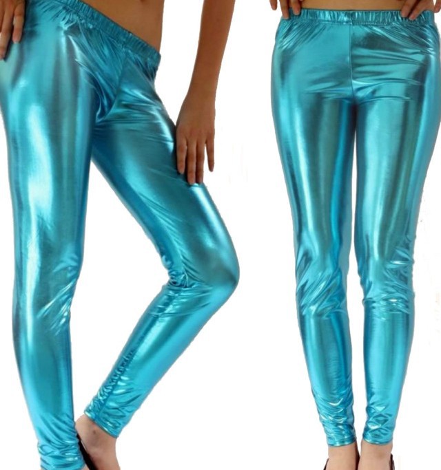 Cyberpunkowe Legginsy Neon Kitch Peacock Blue