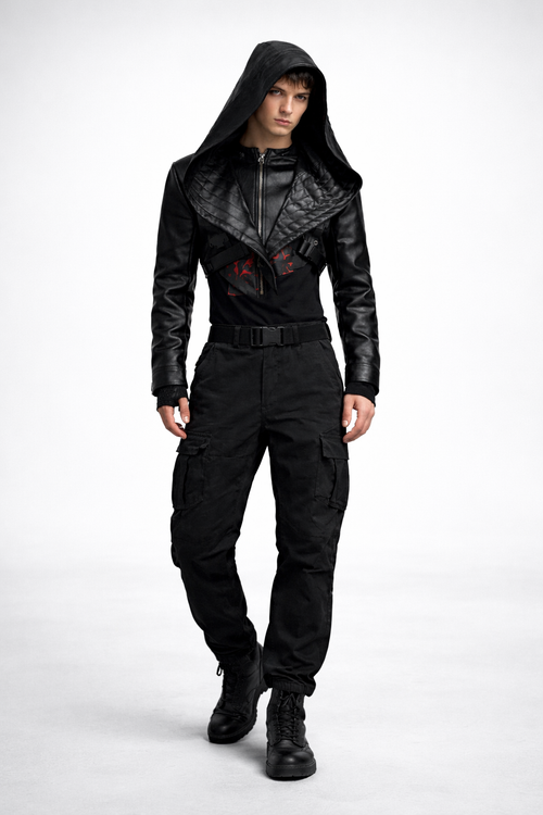 Young Men in cyberpunk hoodie jacket 