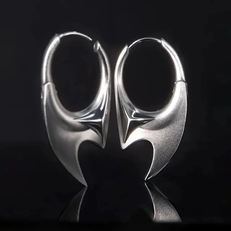 Cyberpunk Neo Silver Beauty Hoop Earrings