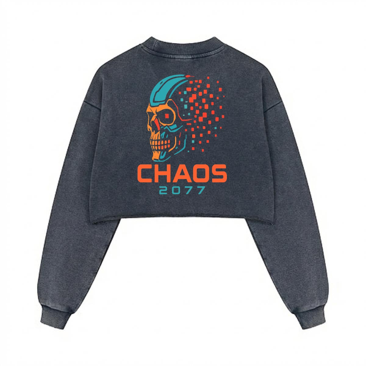 Damska Cyberpunkowa Bluza Crop | Chaos 2077 Cyberpunk Skull