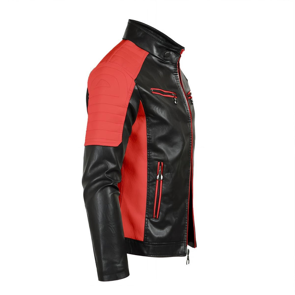 Men's Techwear Biker Jacket 'BLACKOUT 77' | Eco-Leather Moto Jacket Black &amp; Red