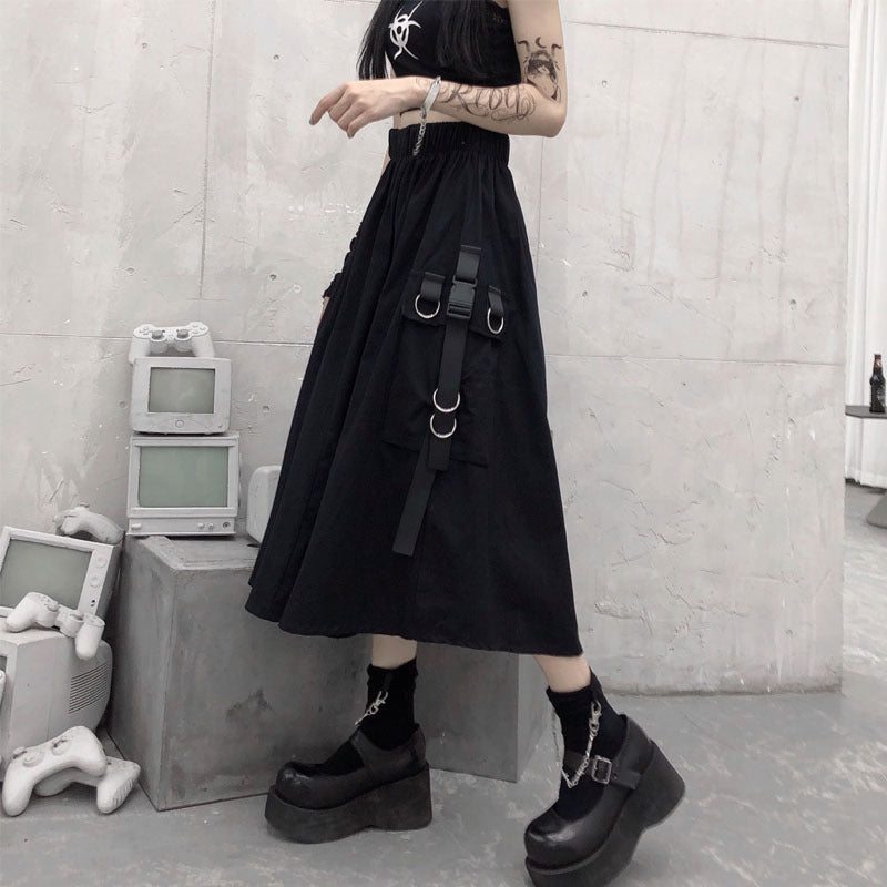 Techwear Skirt Harajuku Cyber Goth | E-Witch Skirt Black