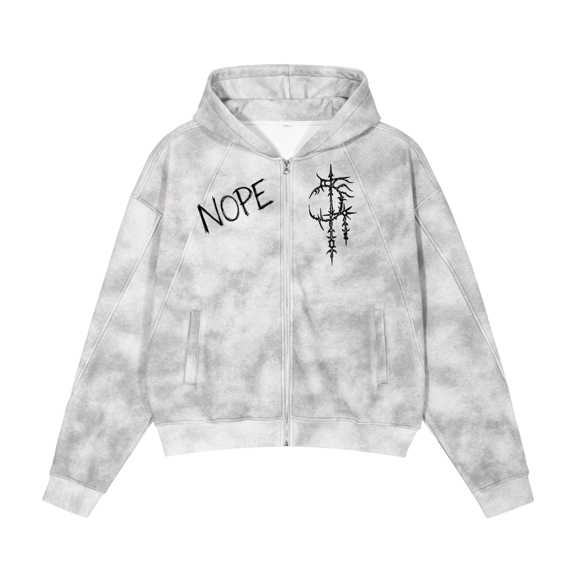 Acid Wash Zip-Up Hoodie 'The War Never Ended' | Dystopian Streetwear
