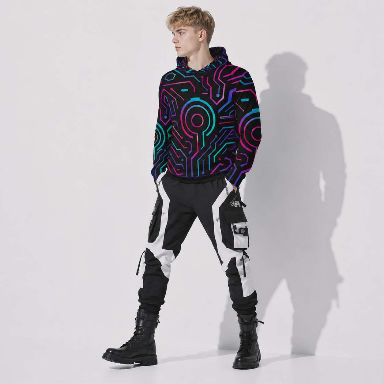 Cyberpunkowa Bluza Hoodie | Anti-UV Hoodie | Cyber Neon Circle