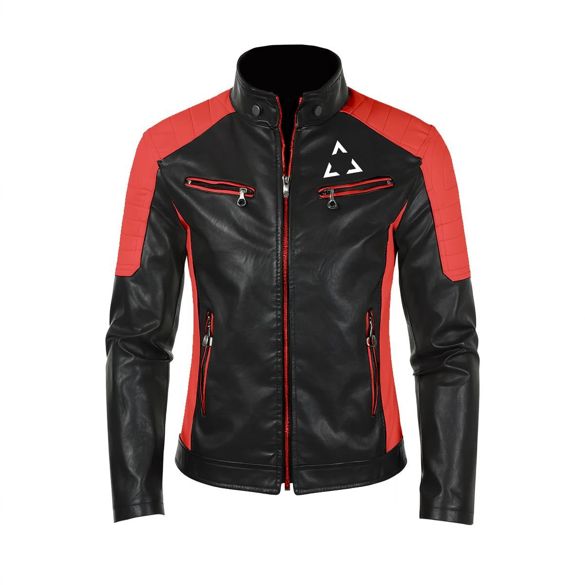 Men's Techwear Biker Jacket 'BLACKOUT 77' | Eco-Leather Moto Jacket Black &amp; Red
