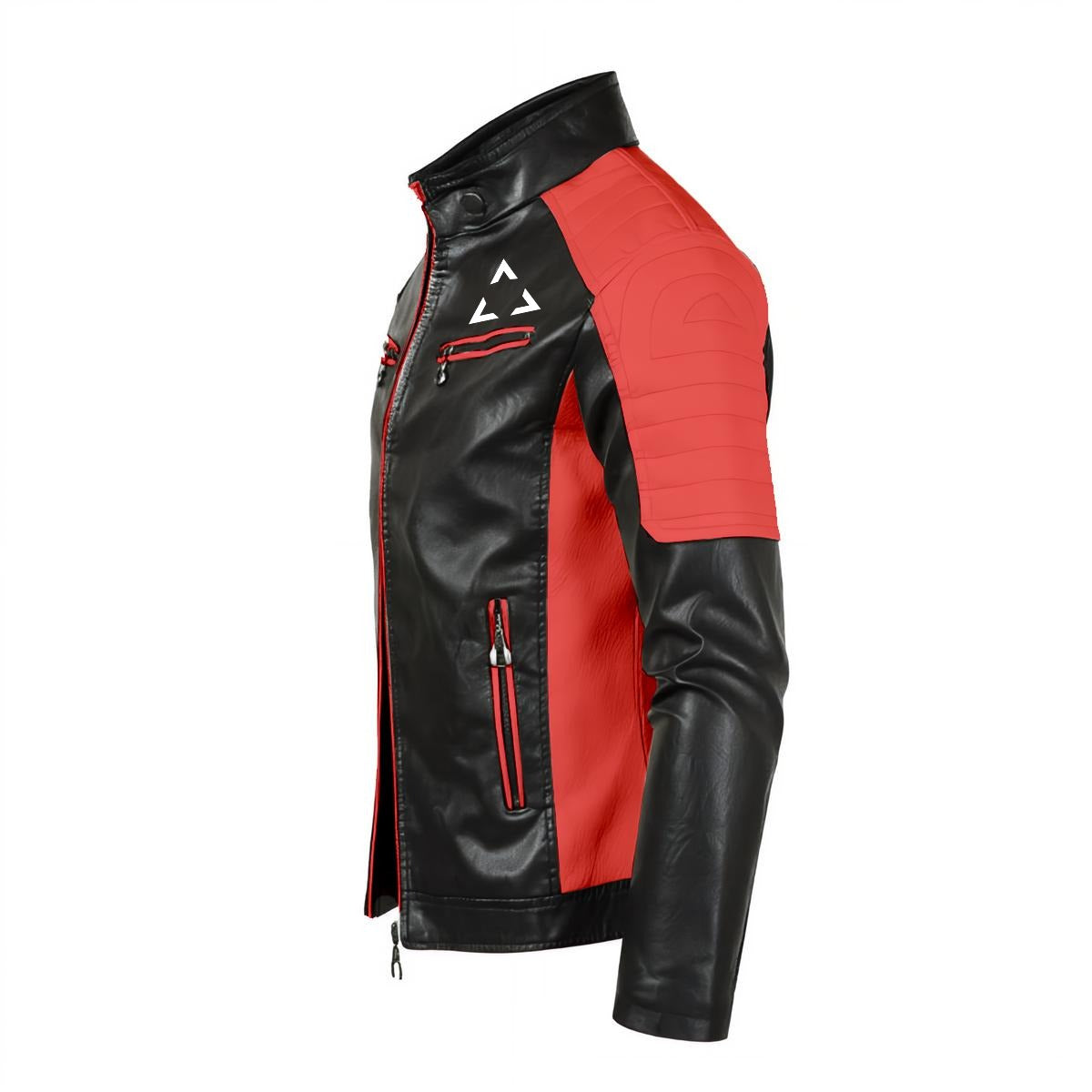 Men's Techwear Biker Jacket 'BLACKOUT 77' | Eco-Leather Moto Jacket Black &amp; Red